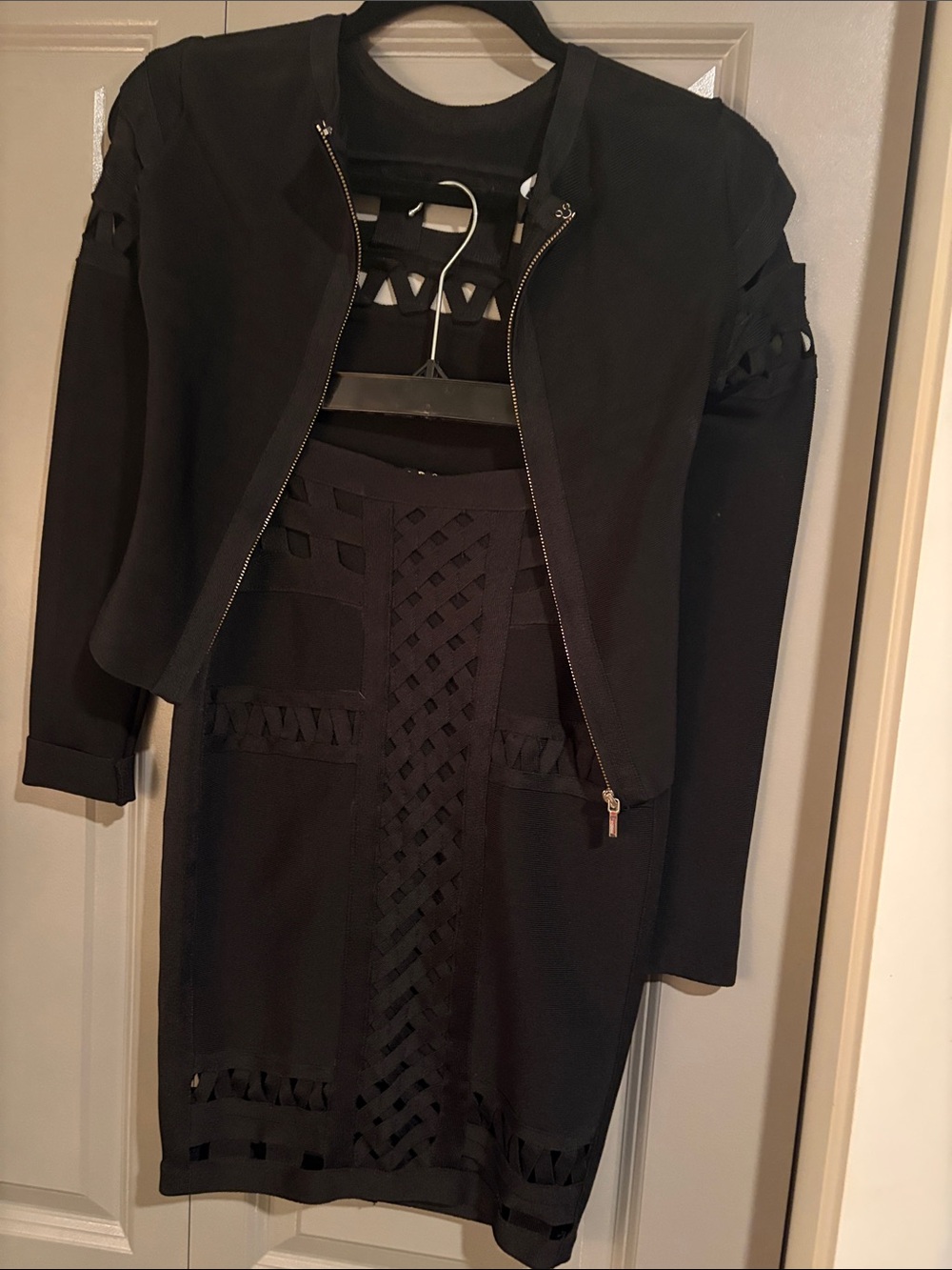 bebe Black Cutout Pencil Skirt with Matching Jacket